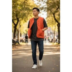 NWT Original Use Men's Regular Fit Quilted Vest in Orange. Size Large